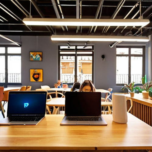 Home 4 **Image Prompt:** A vibrant, sun-drenched co-working space in Barcelona, filled with digital nomads of diverse backgrounds working on laptops. Include elements like Spanish coffee, modern architecture, and a relaxed, collaborative atmosphere. Focus on portraying productivity and connection.