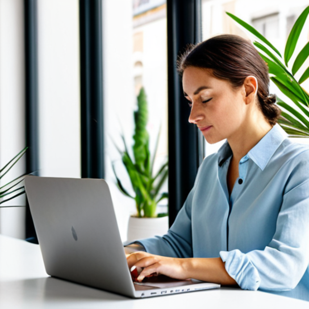 디지털 노마드의 삶의 질 향상 방법 - Serene Digital Nomad Workspace**

A woman working on a laptop at a table in a bright, modern co-work...