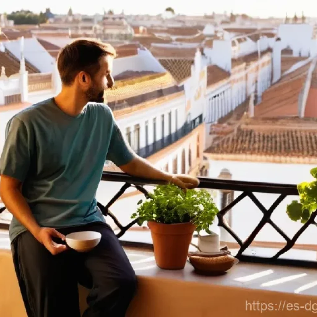 디지털 노마드의 시간 절약 기술 - **Prompt Title: Serene Morning Ritual of a Digital Nomad in Seville**
    **Prompt:** "A realistic, ...