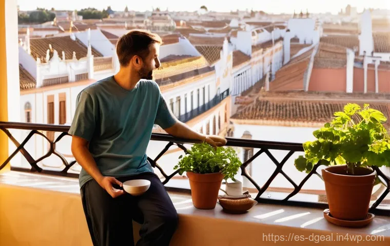 디지털 노마드의 시간 절약 기술 - **Prompt Title: Serene Morning Ritual of a Digital Nomad in Seville**
    **Prompt:** "A realistic, ...