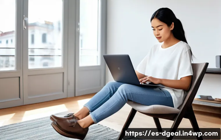 디지털 노마드의 업무 공간 구성 - **Ergonomic Digital Nomad Workspace:**
"A bright and airy temporary workspace where a focused yo...