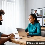 Home 21 디지털 노마드와 협업의 중요성 - A diverse remote work team collaborating via video conference from their home offices, with multiple...