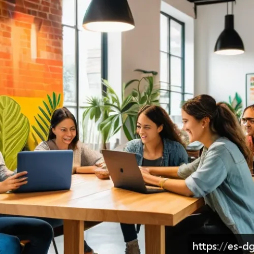 Home 31 디지털 노마드의 비자 및 이민 정책 - A diverse group of digital nomads working comfortably in a modern coworking space in Mexico City, fe...