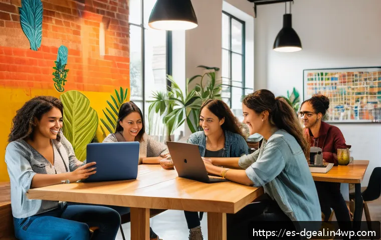 디지털 노마드의 비자 및 이민 정책 - A diverse group of digital nomads working comfortably in a modern coworking space in Mexico City, fe...